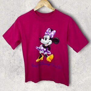 Vintage Walt Disney World Minnie Mouse Tee Pink Size Small T-Shirt Crew‎ Neck S